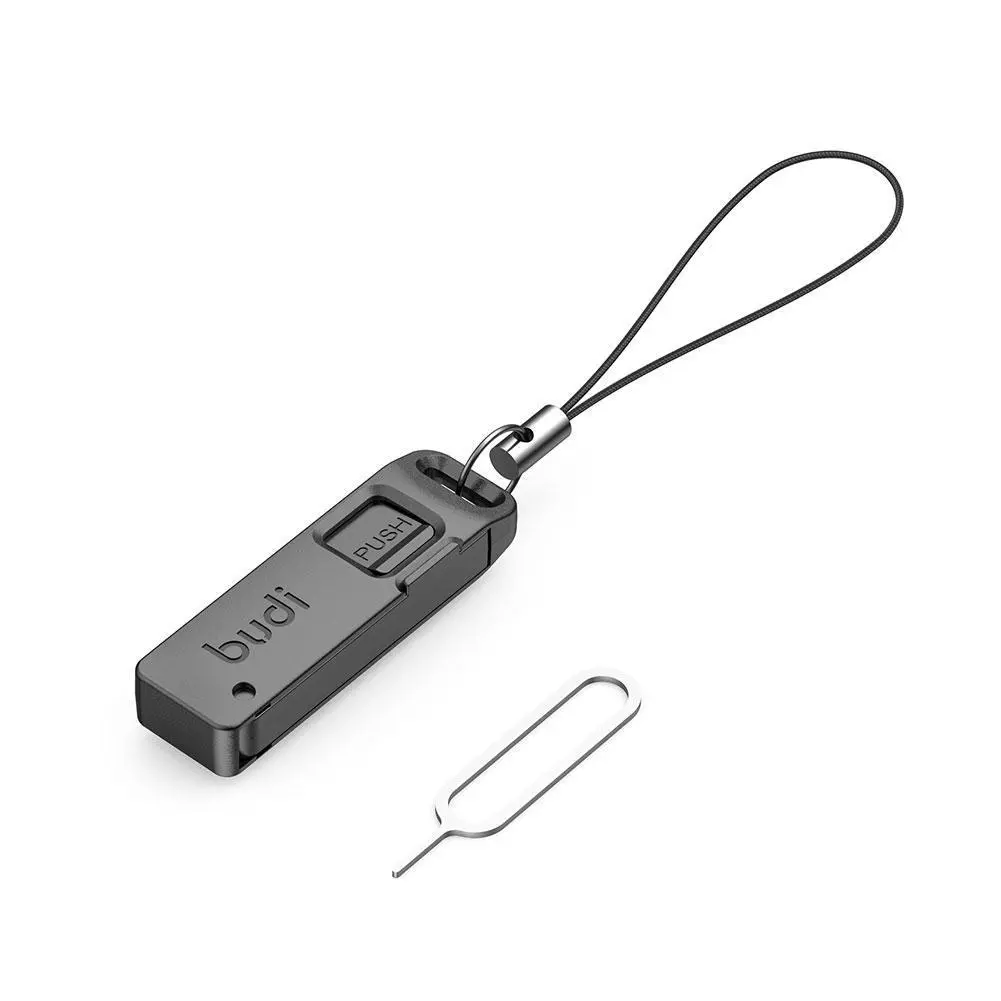 BUDI Multi-function Card Slot กล่องเก็บ TF ซิมการ์ด Ejector Storage Slot พร้อม Lanyard Anti-lost ซิมการ์ด Removal เข็ม Pin