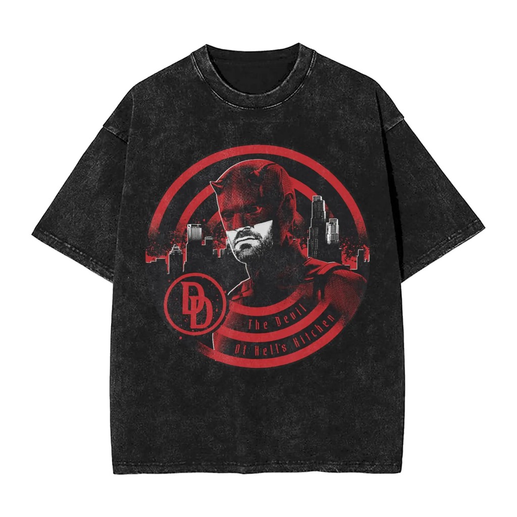 เสื้อยืด Marvel สุperhero พร้อมกราฟิค Daredevil, Kingpin และ Devil จากผ้าฝ้าย heavyweight แบบแขนสั้น