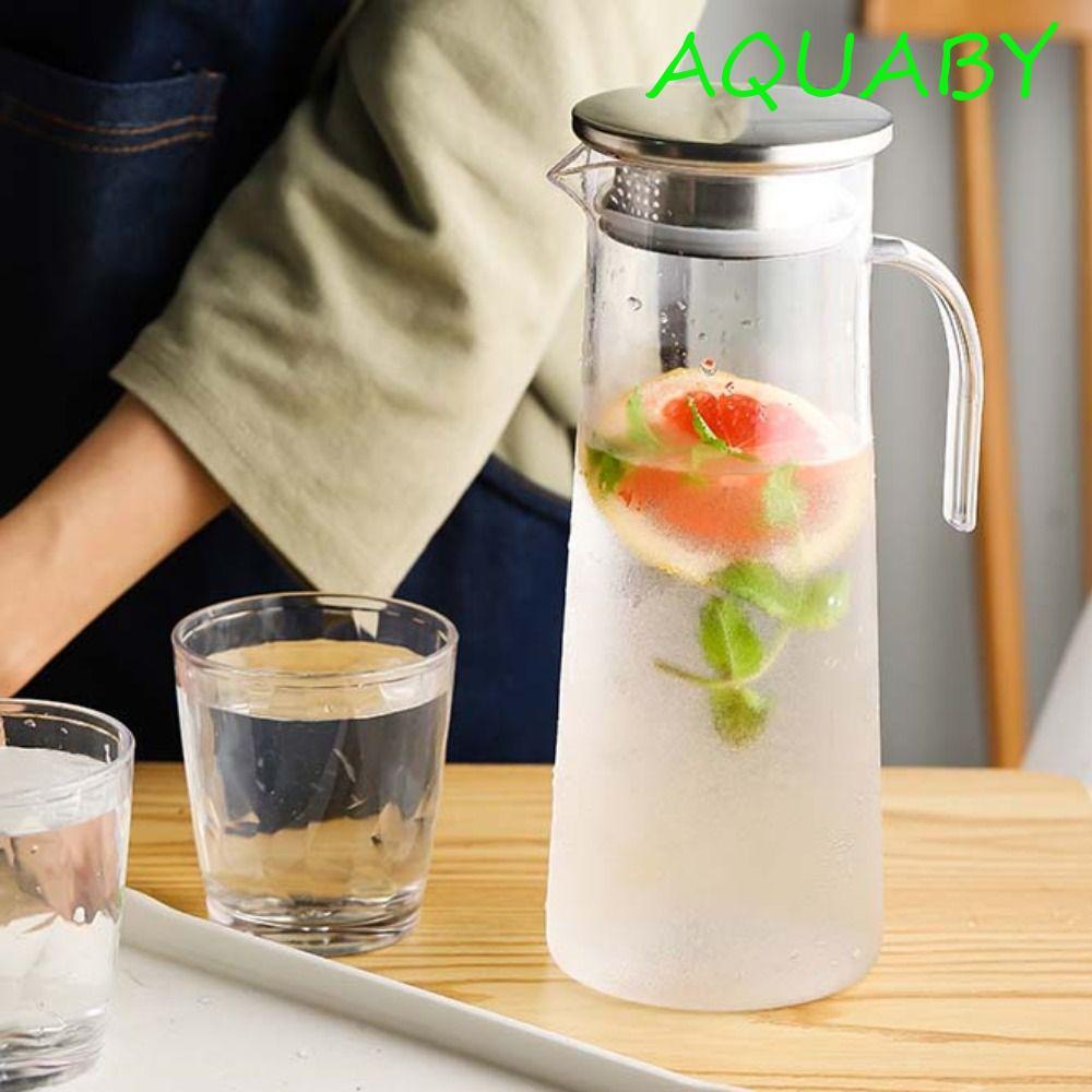 ขวดน้ํา AQUABY, 1.0L/1.2L/1.6L พร้อมที่จับเหยือกโปร่งใสอะคริลิค,กาน้ําชาทนความร้อนใสความจุขนาดใหญ่เหยือกน้ําผลไม้ Party