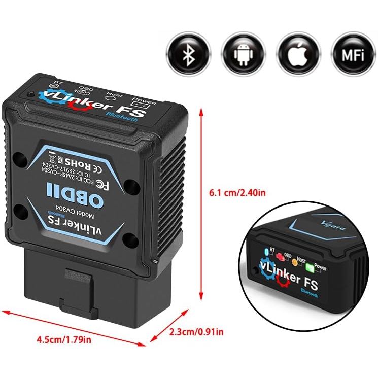 Vgate vLinker FS บลูทูธ FORS-can 0BD2 อะแดปเตอร์สําหรับ-d Fixd เครื่องมือวินิจฉัยรถยนต์ OBD2 เครื่อง