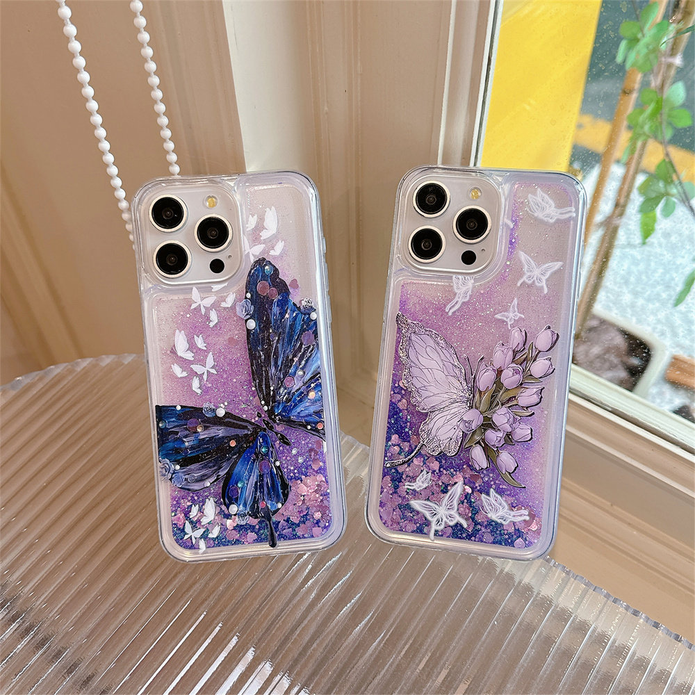 เคสไอโฟน6splus เคส ribbon จีนผีเสื้อรักดอกไม้ไหลของเหลวInfluencer Glitteryเคสโทรศัพท์IQ0012