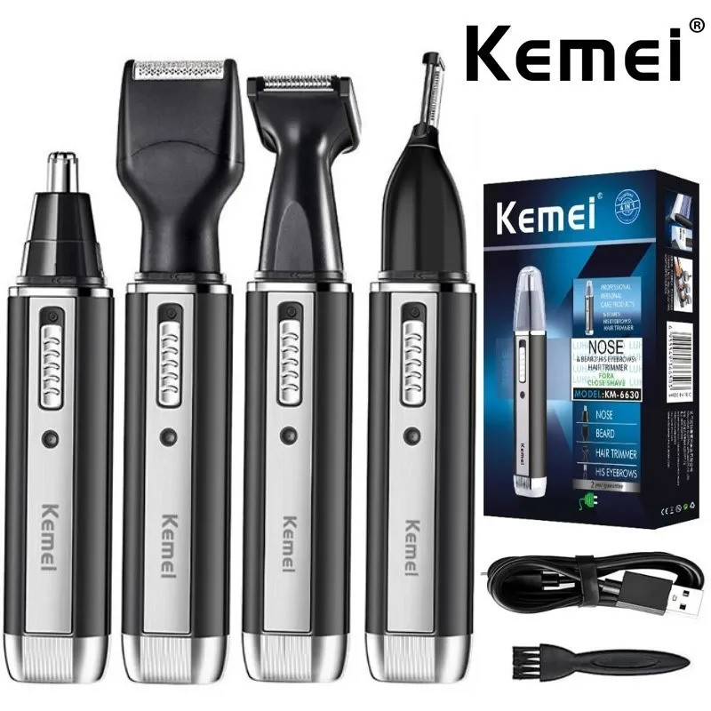 Kemei 4 in 1 Trimmer สําหรับชายไฟฟ้าจมูกและหู Trimmer ชาร์จ Trimmer สําหรับผมเคราจมูกและหูทําความสะอ