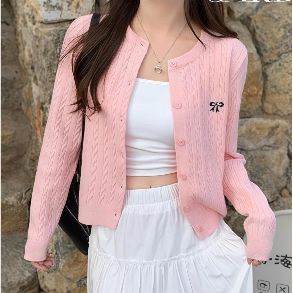 15829 เสื้อคาร์ดิแกนถักสำหรับผู้หญิง ดีไซน์แบบถักลายริบ เหมาะสำหรับใส่ในฤดูใบไม้ผลิและฤดูใบไม้ร่วง เสื้อแขนยาวถัก