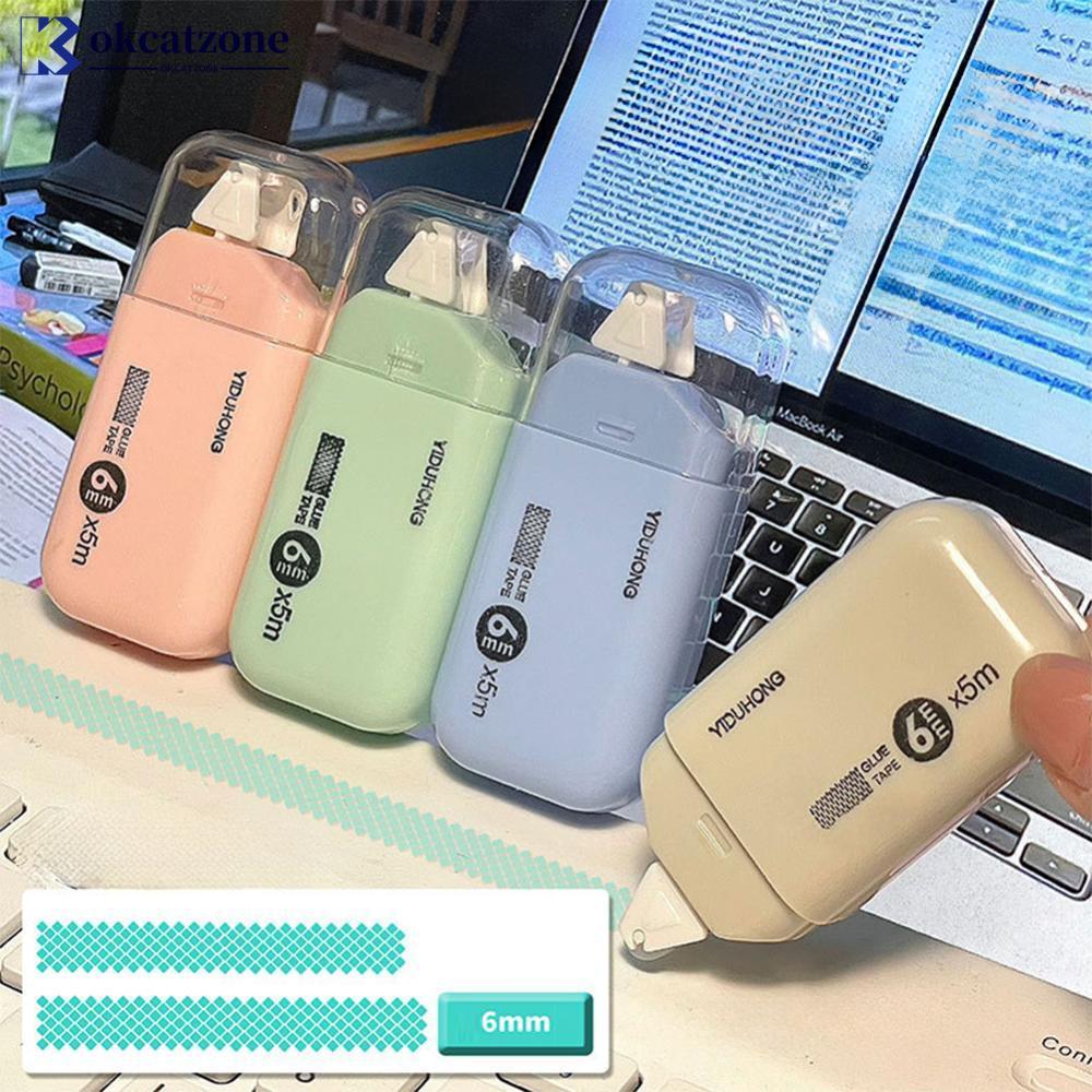 OKCATZONE 4 ชิ้น/เซ็ต Morandi สี Dot กาว Runner Erasable กาวไม่มีรอยต่อเทปสองด้านคู่มืออุปกรณ์นักเรี