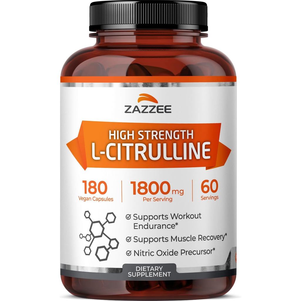 Zazzee High Strength L-Citruline, เสิร์ฟละ 1800 มก., แคปซูลมังสวิรัติ 180 แคปซูล, ซัพพลาย 60 วัน, มั