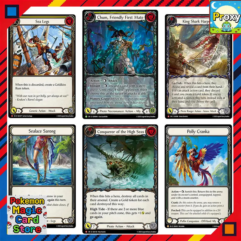 เนื้อและเลือด Proxy FOiL การ์ด Riches Chum Friendly First Mate Palantir Aeroniques Sea Legs FAB TCG 