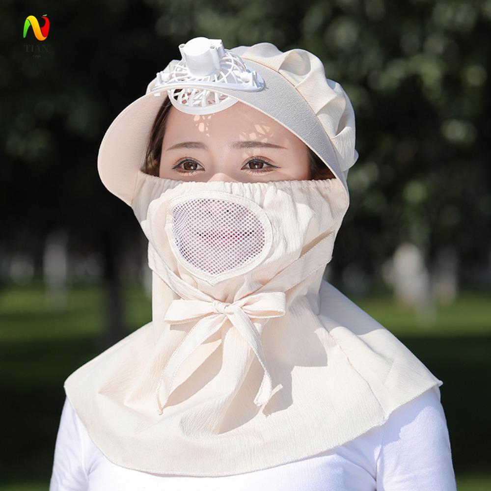 INQUIRY IMPACT Sun หมวก Face-Covering กลางแจ้งทํางานพัดลมป้องกันรังสียูวีกว้าง Brim คอบังแดดผู้หญิงต