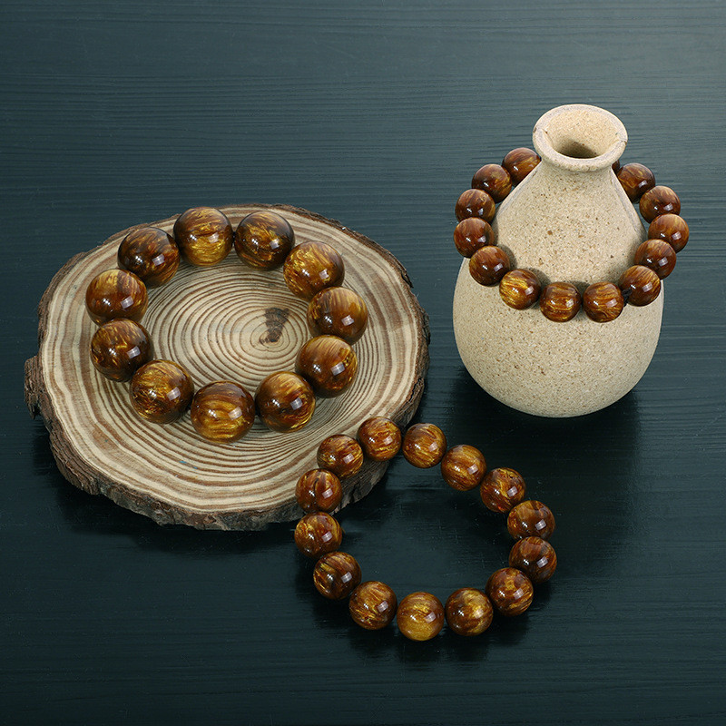 仿金丝海柳手串 民族风纯手工打磨念珠手串108颗佛珠手链3-26Imitation Gold Silk Sea Willow Bracelet, Ethnic Style, Hand-polished