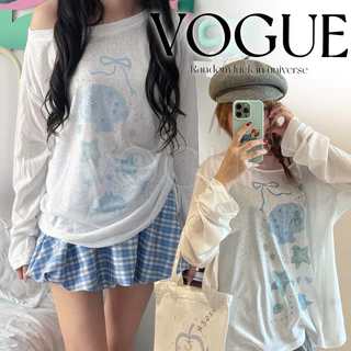 Vogue🌟พร้อมส่ง🌟 เสื้อโอเวอร์ไซส์ แขนยาว ลายท้องทะเล น่ารักๆ สไตล์สาวเกา ใส่ได้หลายแบบ (FY2104#1)