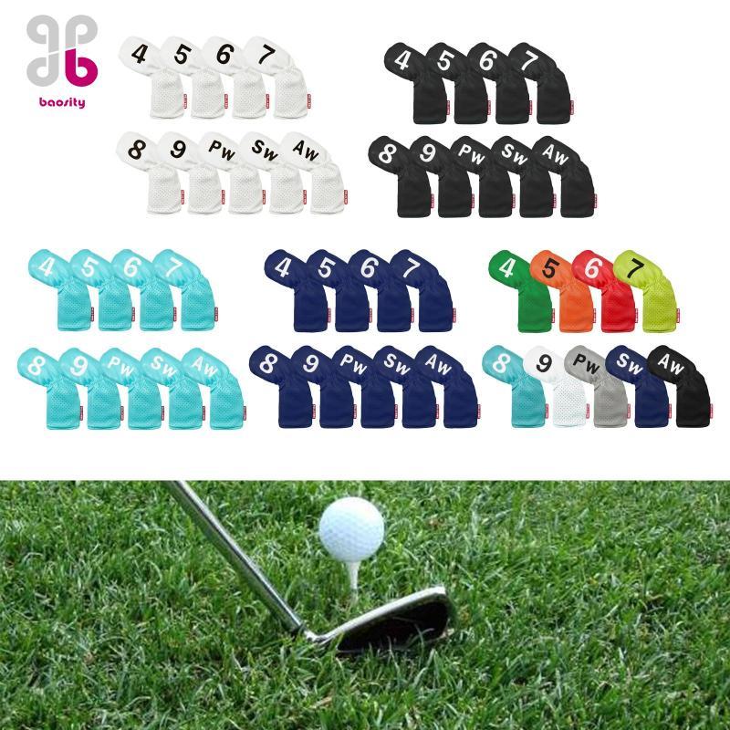 Baosity 9x Golf Iron Headcover ชุดฝาครอบคลับPU คอยาวสำหรับ iron 4,5,6,7,8,9,PW,SW,AW ปกป้องและดูแลไม