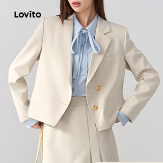 Lovito  เสื้อเบลเซอร์ลําลองสีขาวออฟไวท์สําหรับฤดูใบไม้ร่วง/ฤ…