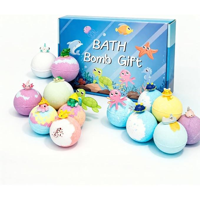 ชุดของขวัญ Bath Bombs (12 ชิ้น) – ลูกบอล Fizzing สีสันสดใสสําหรับเด็ก เวลาอาบน้ําแสนสนุกและผู้หญิงผ่อนคลายสปา
