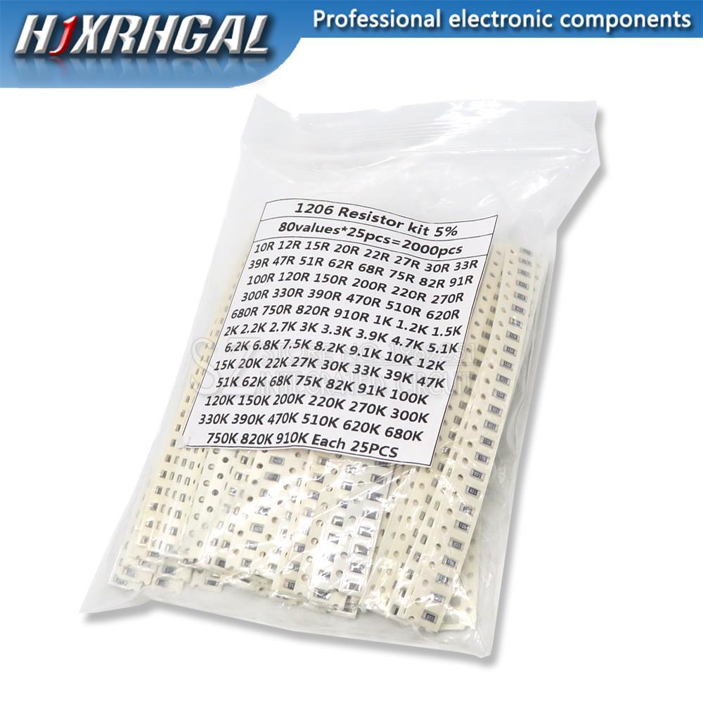 2000PCS 10 โอห์ม-910K โอห์ม 1206 SMD Resistor Kit คละชุด 5% 80 ค่า*25PCS ตัวต้านทาน SMD 10K 470/100/