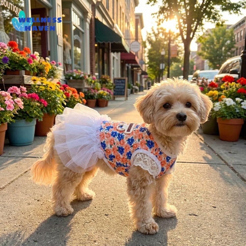 WELLNESSHAVEN กระโปรงดอกไม้สุนัขลูกไม้สีขาวน่ารักชุดเจ้าหญิง, กระโปรงเส้นด้าย Breathable บาง Cozy Ca
