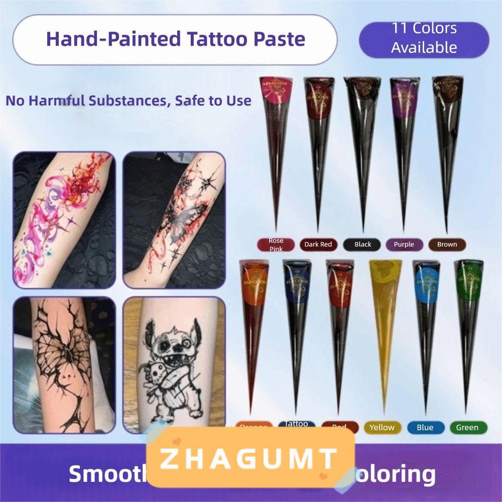 ZHAGUMT366KB Henna Paste Cone,ชั่วคราวใช้งานง่ายHenna Tattoo Cream, Henna Creamสีดําสีน้ําตาลกึ่งถาว