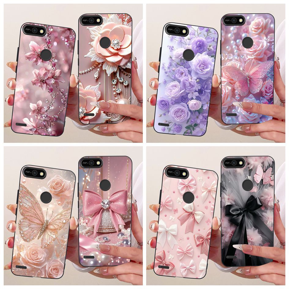 สําหรับ Tecno Pop 2 2F ปลอก B1c ใหม่แฟชั่นดอกไม้ Bowknot ซิลิโคนนุ่มสีดํา TPU ป้องกันสําหรับ Tecno P