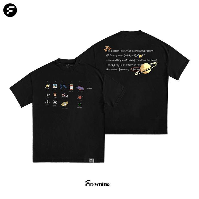 Frowning - เสื้อยืด [Aesthetic] SZA Saturn Version Black - Bahan Katun Combed Hitam