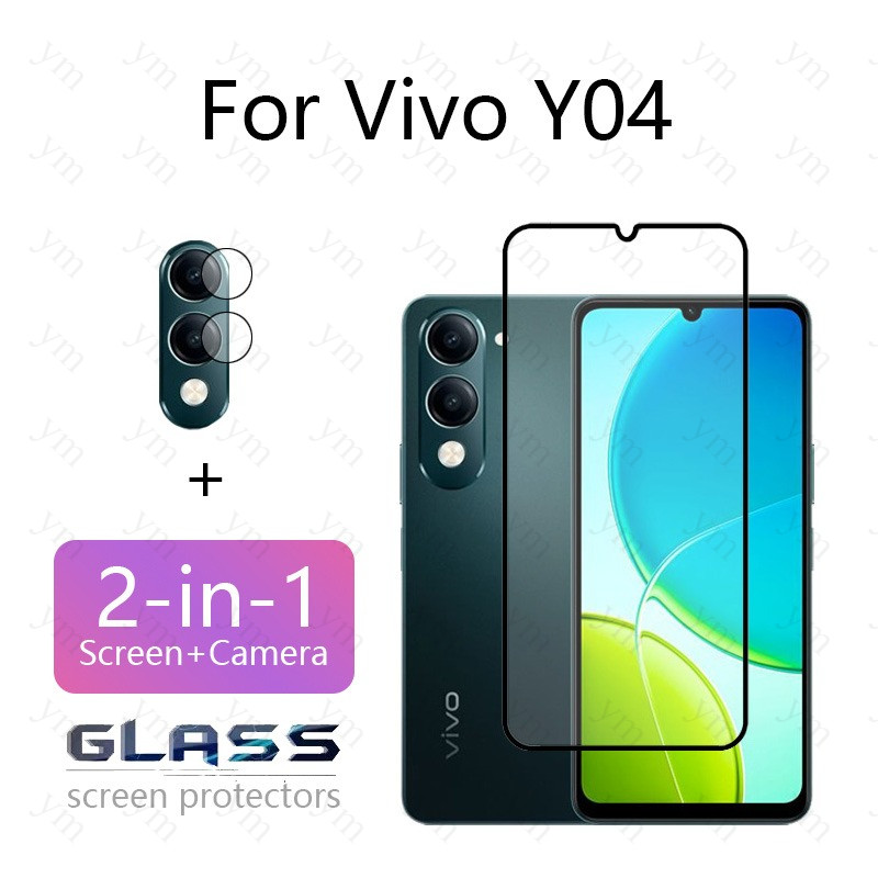 2 In 1 Vivo Y04 ฟิล์ม ฟิล์มกระจก  กระจกนิรภัยป้องกันหน้าจอป้องกันฟิล์มสําหรับ Vivo V60 V50 V40 Lite 