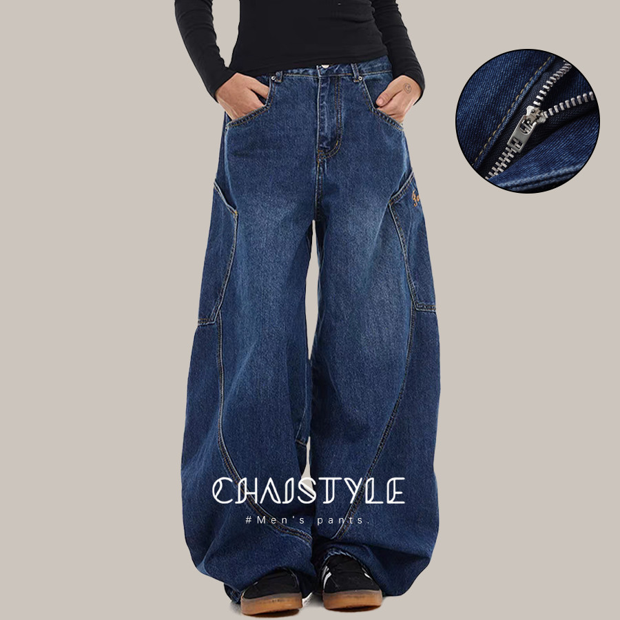 Chaistyle กางเกงยีนส์ผู้ชาย การออกแบบเย็บปักถักร้อย สไตล์ Hiphop ยอดนิยมสไตล์อเมริกัน แฟชั่นแมทช์ง่าย