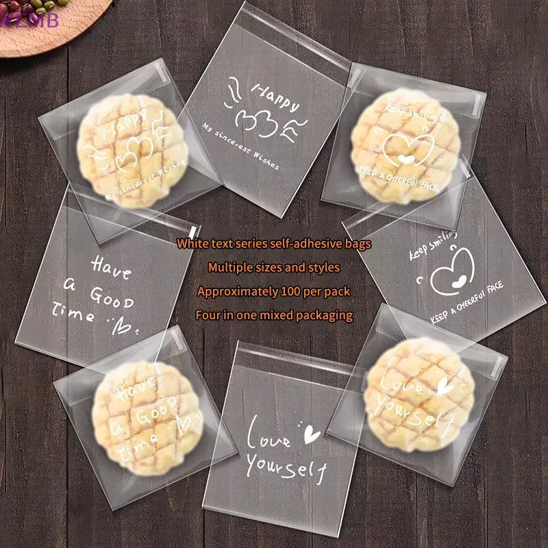 WEMB 100 ชิ้น Happy Clear กระเป๋า Self กาว Candy คุกกี้เบเกอรี่กระเป๋า Self กาวของขวัญส่วนบุคคล Pastry บิสกิตบรรจุภัณฑ์ถุงใหม่