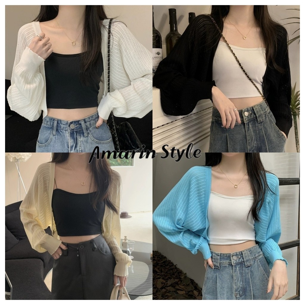 Amarin พร้อมส่ง 【สไตล์เกาหลี】เสื้อคาร์ดิแกนถักไหมพรมแขนยาว บางเบาใส่สบายมาก เรียบหรู ใส่ได้ทุกวัน  K65