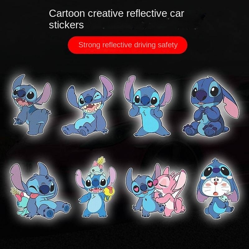 Stitch Cartoon Reflective Cute Electric Car Car Stickers Tips Car Decorative Waterproof Scratch Warn