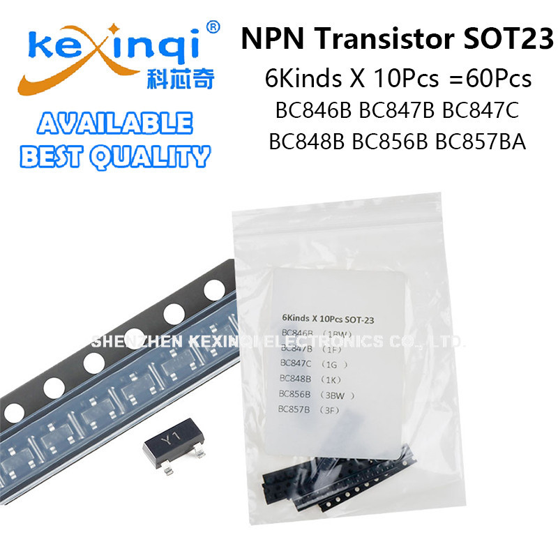(60 ชิ้น/6 ชนิด) ชุดทรานซิสเตอร์ NPN SOT23 BC846B 1BW BC847B 1F BC847C 1G BC848B 1K BC856B 3BW BC857