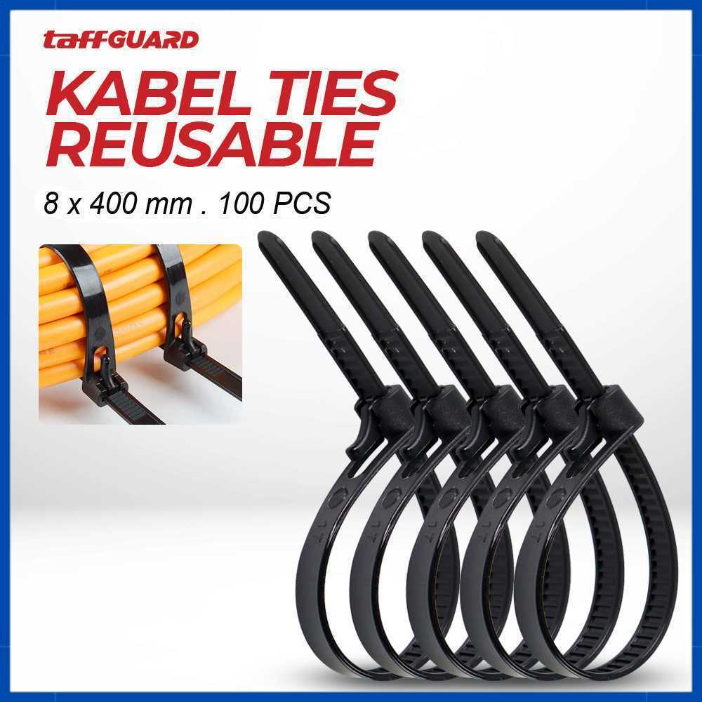 TaffiGUARD Cable Ties Zip Cable Organizer นํากลับมาใช้ใหม่ได้ 8x400 มม. 100 ชิ้น - NL816