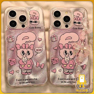 การ์ตูนกระต่ายสีชมพูสาวสร้อยข้อมือสุดหรูน้ำอ่อนนุ่ม เคส IPhone 17 16 15 11 13 14 12 Pro Max Air XR 14 7 16 8 Plus XS MAX