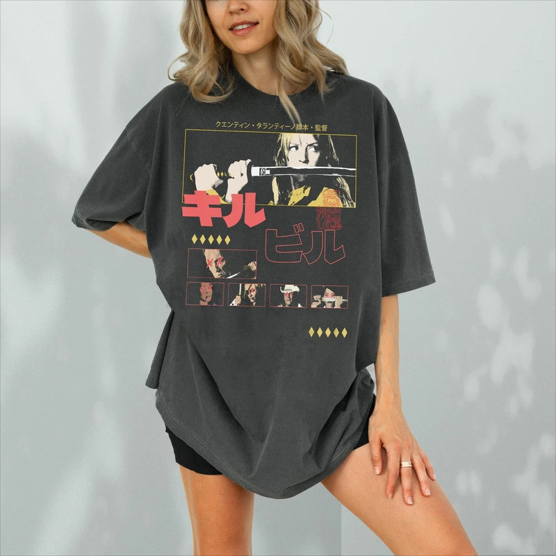 ชุดเสื้อ Kill Movie เสื้อยืดกราฟิกภาพยนตร์แอคชั่นญี่ปุ่นแบบยูนิเซ็กซ์ เสื้อสตรีทแวร์ภาพยนตร์ Quentin