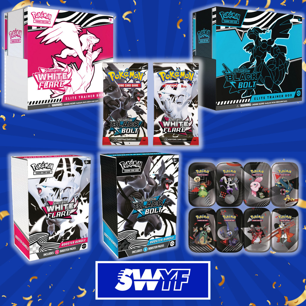 Pokemon TCG : Black Bolt & White Flare ETB , Booster Bundle , Pack, Mini Tins , Binder collection , 