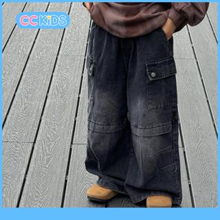 กางเกงยีนส์สีดำสำหรับเด็ก ทั้งเด็กชายและเด็กหญิง ทำจากผ้าเนื…