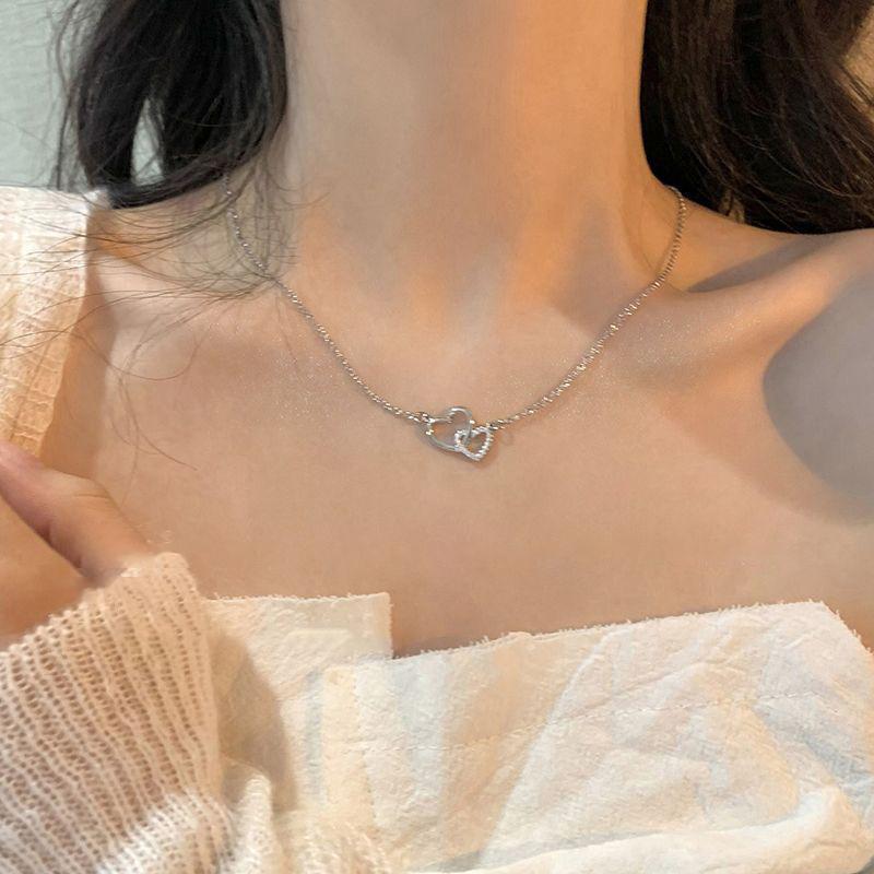 Newsmallbrains แฟชั่นสไตล์เกาหลี Clavicle CHAIN สําหรับผู้หญิงหัวใจคู่ Zircon Choker สร้อยคอ Vintage