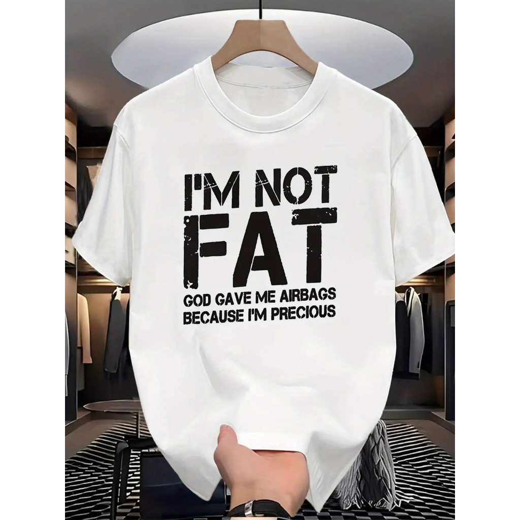 ผู้ชาย เสื้อยืดตลก "I'M NOT" บอดี้โพซิทีฟ - พิมพ์สโลแกนสีขาวและดำ, 100% คอกลมสบายๆ สำหรับออกกำลังกาย