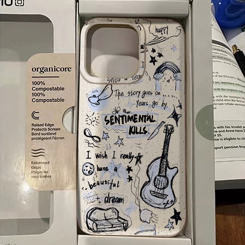 ส่งจากไทย หรูหรา เคสไอโฟน11 เคสไอโฟน 13 14 12 15 16 Pro Max Case For iPhone 7Plus 8+ XS Max XR English Butterfly Guitar