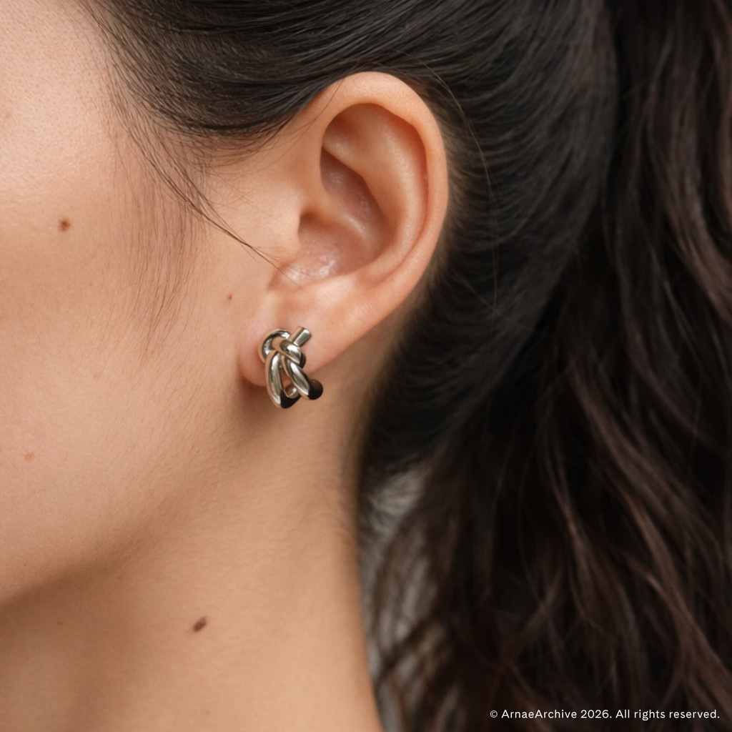 Arnae Archive Bound Form ต่างหู Unisex สแตนเลสพรีเมี่ยม Anti-Rust Hoop ต่างหู