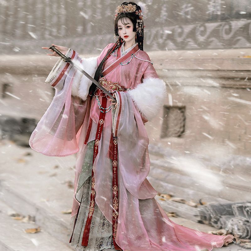 ฮั่นฟูสำหรับผู้หญิง ชุดจากยุคสงครามแย่งบัลลังก์ คอไขว้แบบราชวงศ์เหนือใต้ กางเกงกระโปรงยาวสไตล์พระราช