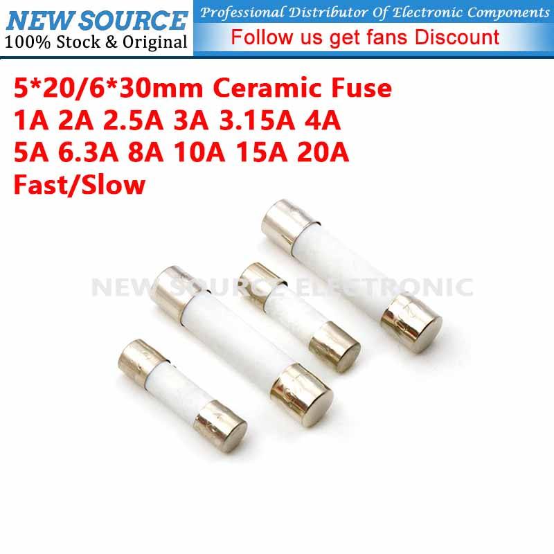 [10 ชิ้น] 5*20 มม.6*30 มม.Fast/Slow Blow Tube ฟิวส์ 1A 2A 2.5A 3A 3.15A 4A 5A 6.3A 8A 10A 15A 20A AM