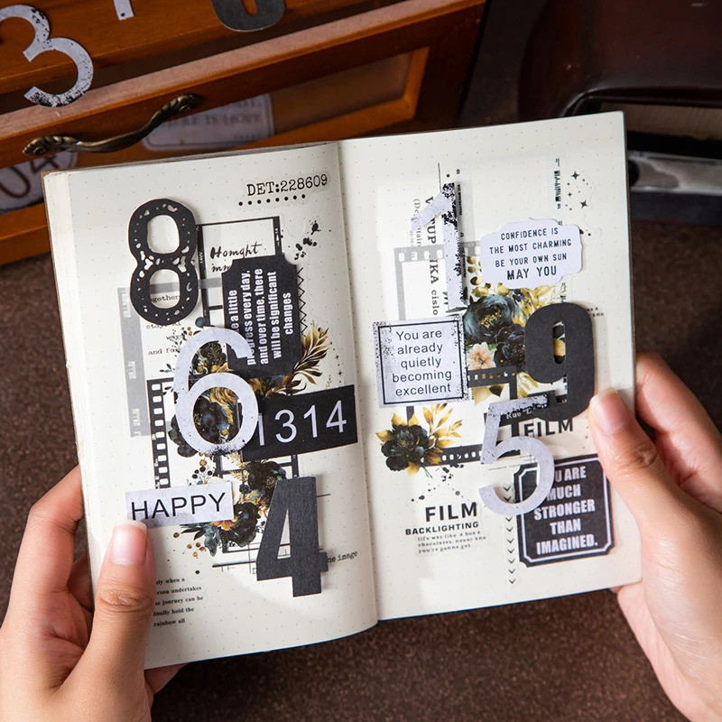 Journal GO 20pcs Vintage สติกเกอร์สีดําและสีขาว DIY ไดอารี่ Journal Scrapbooking Digital Archive หมายเลขสติกเกอร์