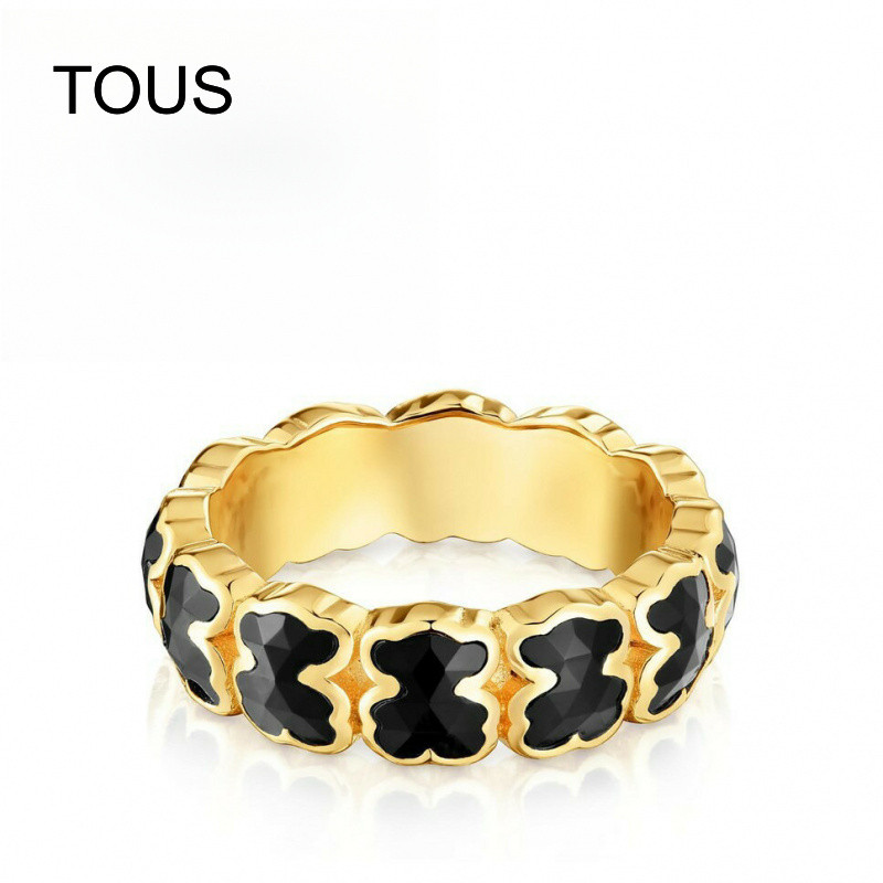 แหวน TOUS ใหม่ ขนาดกลาง ฝังอาเกต และประดับโลโก้ TOUS เหมาะสำหรับเป็นของขวัญวันเกิดหรือวันวาเลนไทน์