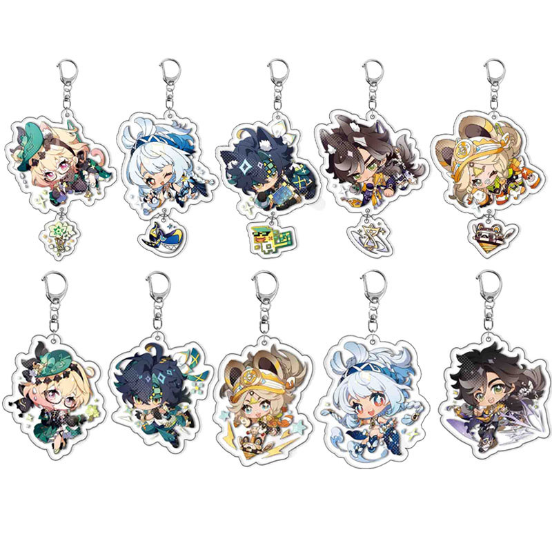 Genshin Impact โครงการอะนิเมะพวงกุญแจและจี้สําหรับบทบาท Wriothesley Kachina Emilie Kinich Mulani