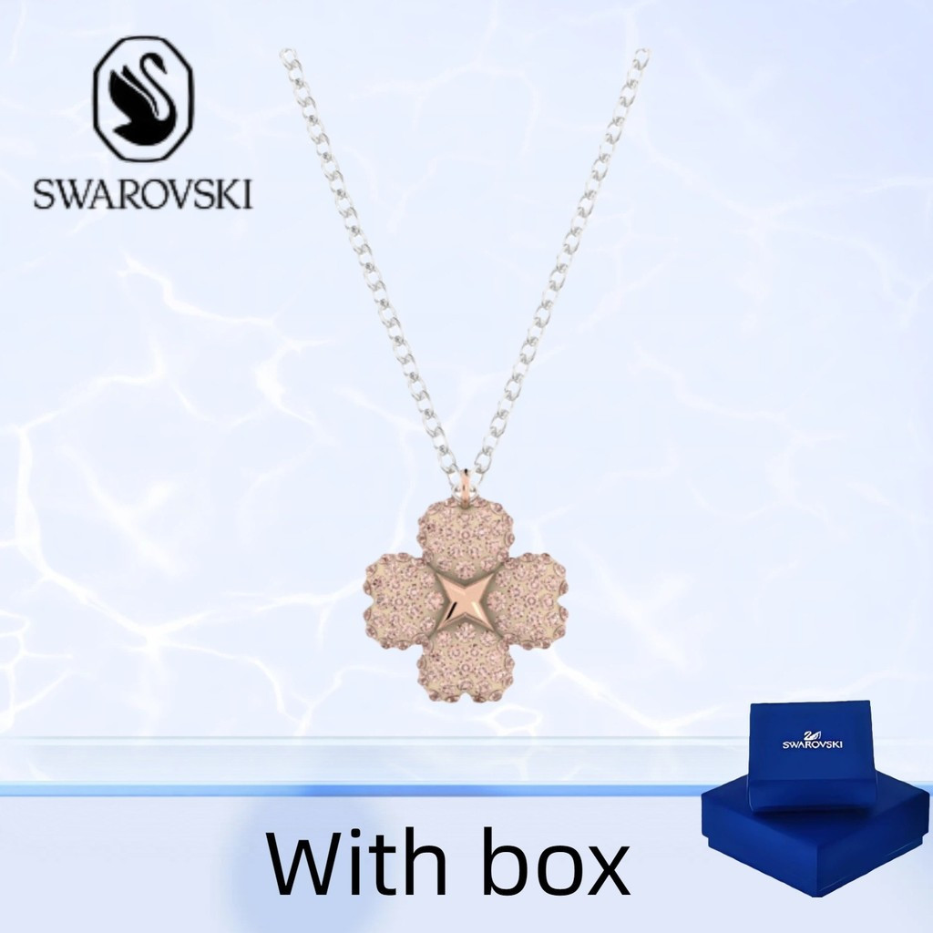 สร้อยคอมงกุฏดอกไม้สีชมพูและเพชรขาวจากSwarovski สแตนเลสSterling Silver S925 พร้อมกล่องบรรจุ