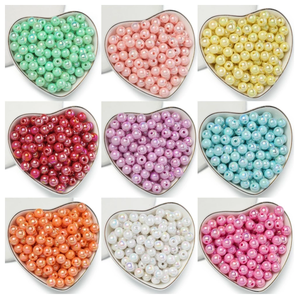 ลูกปัดอะคริลิค กลม สี AB 6/8/10มม.ลูกปัดสีมุก แวววาว สำหรับทำกำไล สร้อยคอ DIY อุปกรณ์งานฝีมือ พร้อมส่ง
