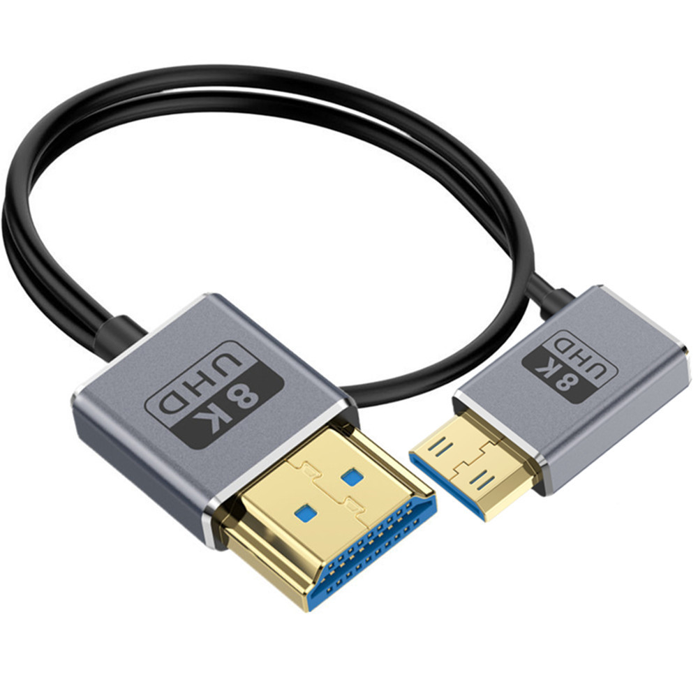 90 องศามุม Mini HDMI ชายกับ HDMI ชาย 2.1 สาย Coaxial, 8K @ 60Hz/4K @ 120Hz, 0.3 m/0.6 m/1.2 m, สําหร