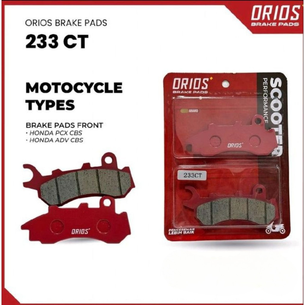 ผ้าเบรค ORIOS 233 CT ผ้าเบรคหน้า PCX 150 CBS PCX 160 CBS ADV 150 CBS ADV 160 CBS