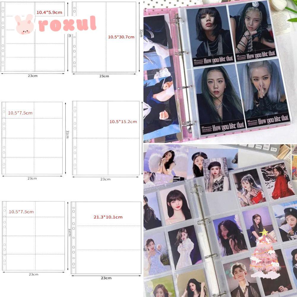 Roxul A4 Kpop Photocard Binder, หลายกระเป๋า DIY อัลบั้มรูปเติมหน้า, PP โปร่งใสการ์ดแสตมป์ Die เครื่องประดับเก็บ
