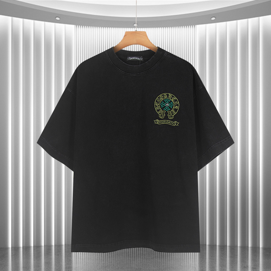 4HVN Chrome Hearts Summer Laser Burned Patch Embroidery Couple Style Short Sleeve T Shirt