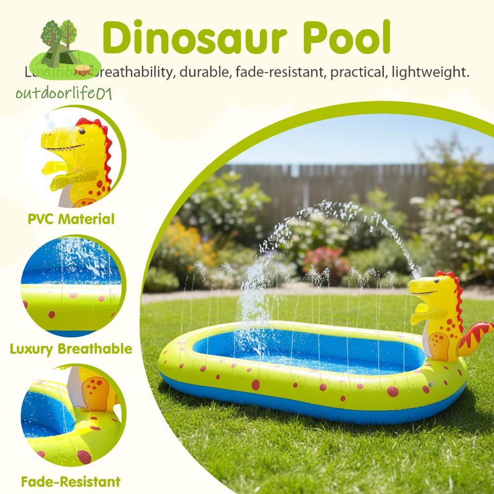 PVC inflatable cartoon dinosaur sprinkler pad 67 inches สำหรับเล่นน้ำในสวนหลังบ้านและสนามหญ้า