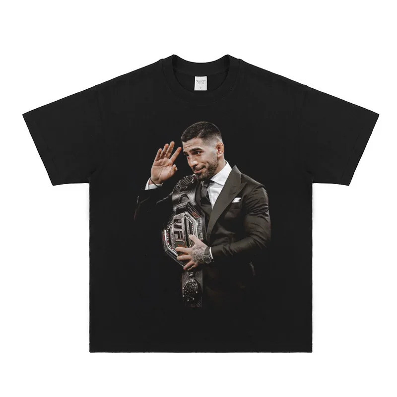 Ilia Topuria Champion Pose In Suit T-Shirt Oversized Crew Neck Stretch Fabric Quick Dry Fight Street