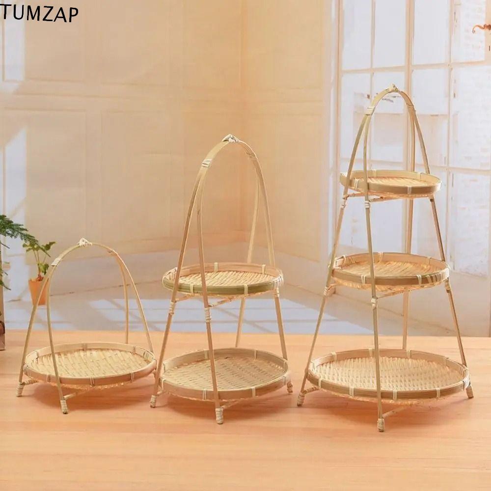TUMZAP ไม้ไผ่ทอตะกร้า, 1/2/3 ชั้นสานยืนแสดงขนมขบเคี้ยว, ตะกร้าชั้นชั้น Elegant รอบ Handcrafted ตะกร้าเก็บห้องครัวตกแต่ง